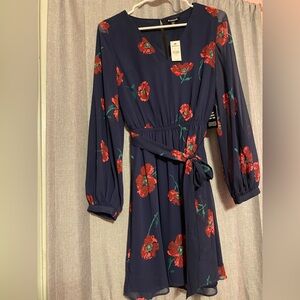 NWT EXPRESS Long Sleeved Navy Floral Dress